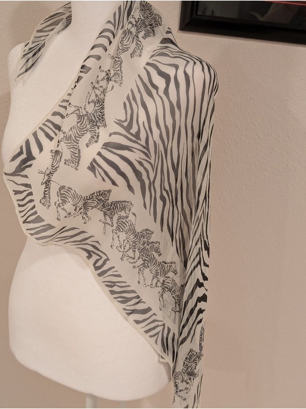 Burmel Vintage 1960s Scarf Zebra Print Black White